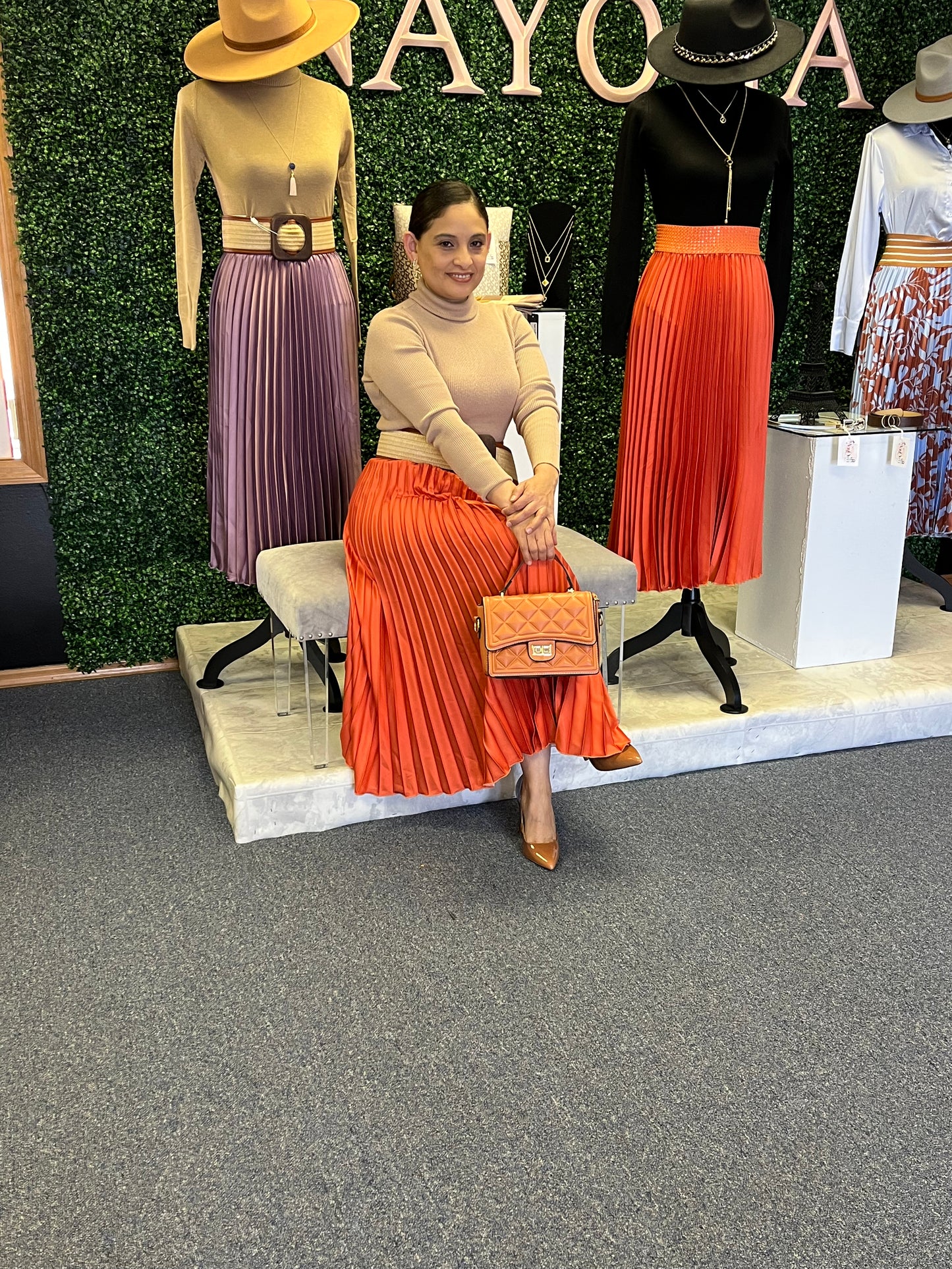 Orange Pleated Skirt